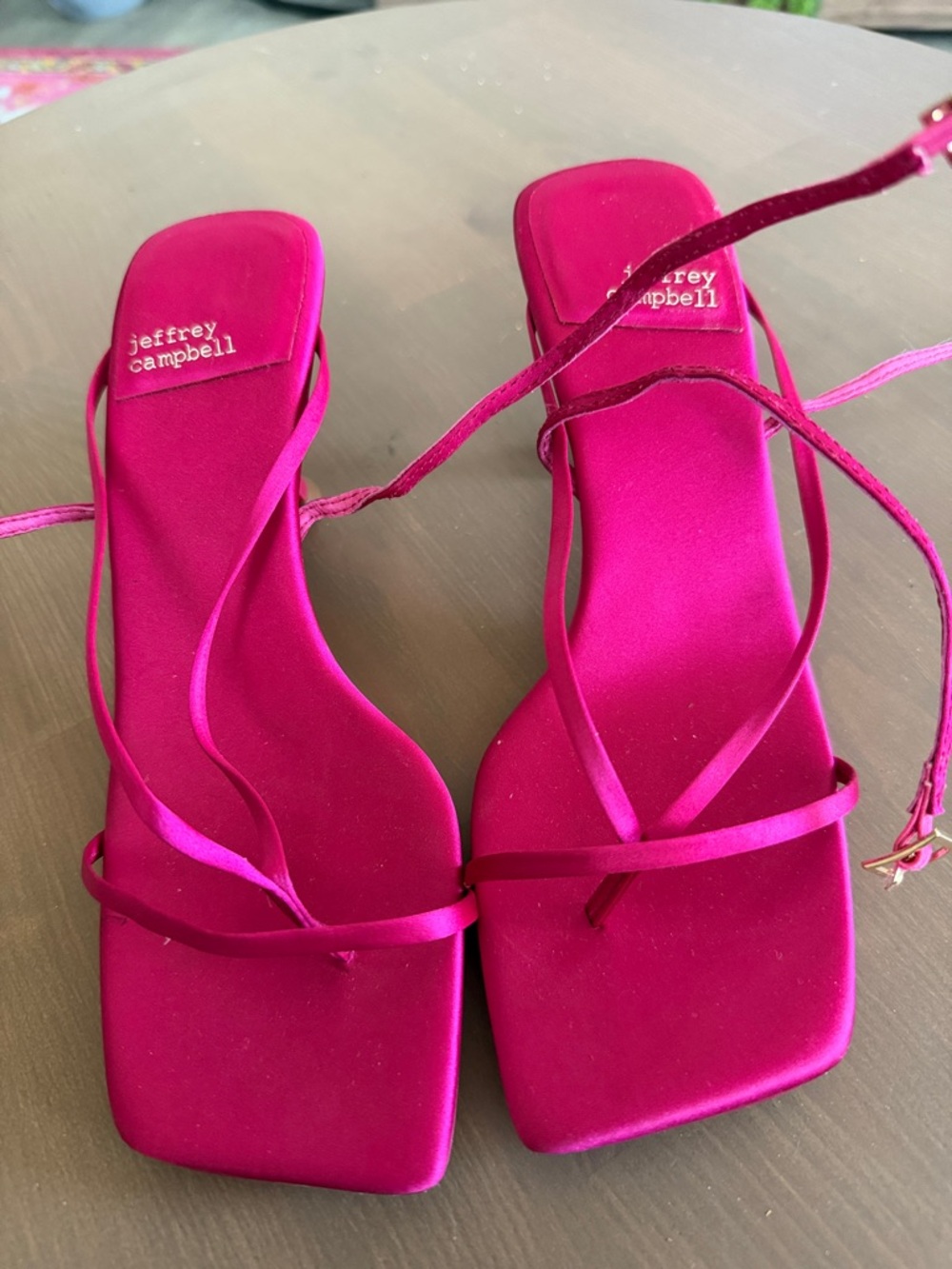 Jeffrey Campbell Fuchsia Satin Strappy Square-Toe Heels